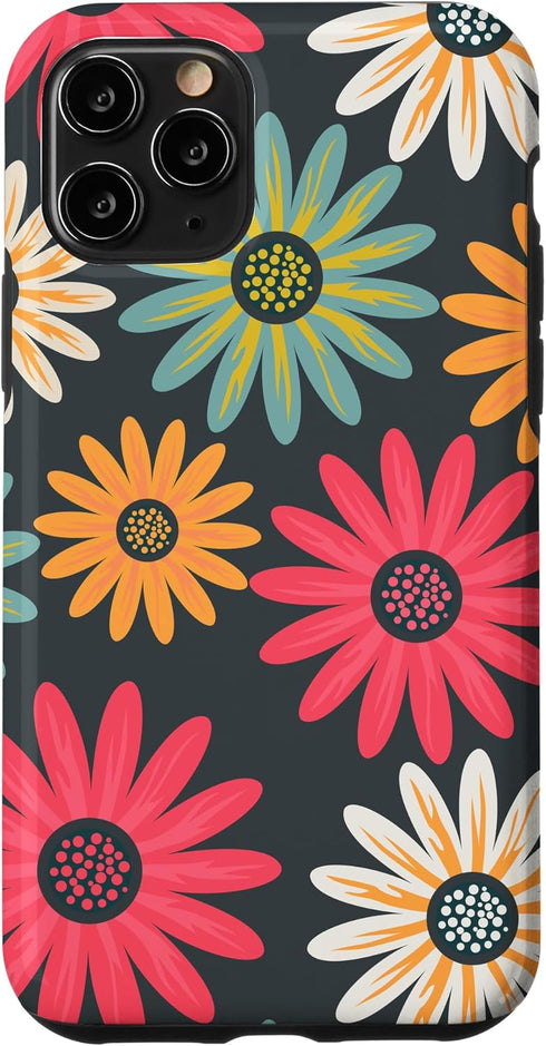 iPhone 11 Pro Floral Daisy Flowers Pink Green Orange Grey Pattern AEN021 Case...