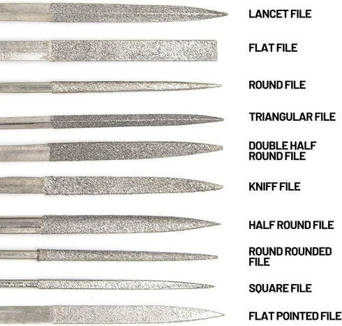 AUEAR, Set of 10 Pack Mini Diamond Needle File Set Barrette Crossing Knife Equaling Warding Square Three Square Round Tapered Round Half Round for...