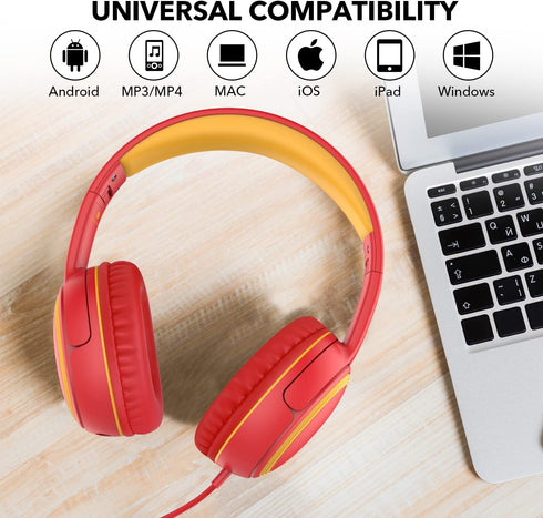A10 Kids Headphones with Microphone, Lightweight Folding Stereo Bass Headphones with 1.5M No-Tangle Cord, Portable Wired Headphones for Smartphone...