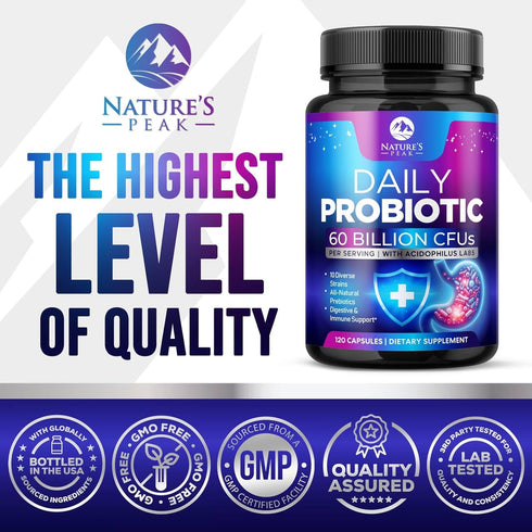 Daily Probiotics and Prebiotics 60 Billion CFU - 10 Strains + 4 Prebiotics, Supports Gut Health, Constipation, Gas & Bloating, Digestive Nutrition...