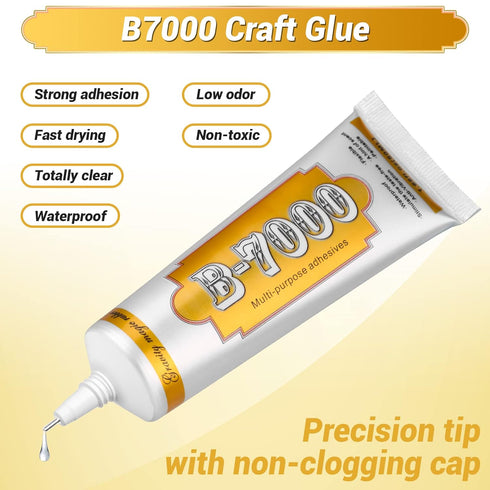 B7000 Fabric Glue with Precision Tips, Upgrade Industrial Strength Adhesive B-7000 Glue Clear for Jewelry Crafts DIY, Metal, Stone, Rhinestone Gem...