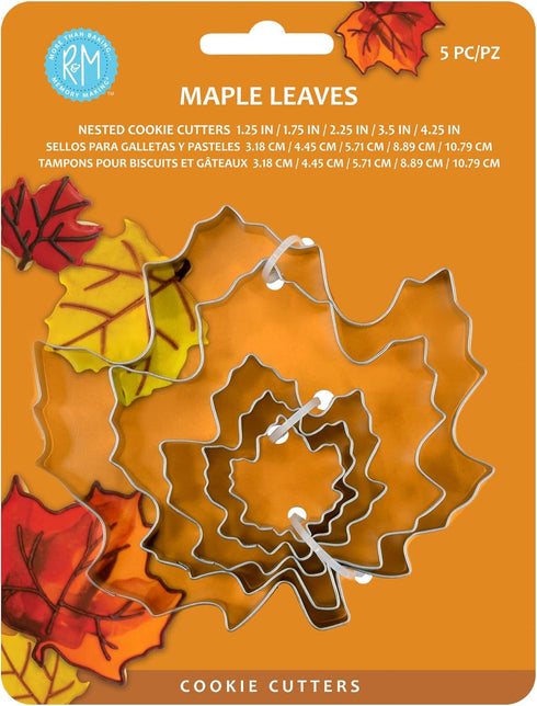 R&M Thanksgiving and Fall Leaves Gift Set. Includes 5-Piece Assorted Size Maple Leaf Cookie Cutters...