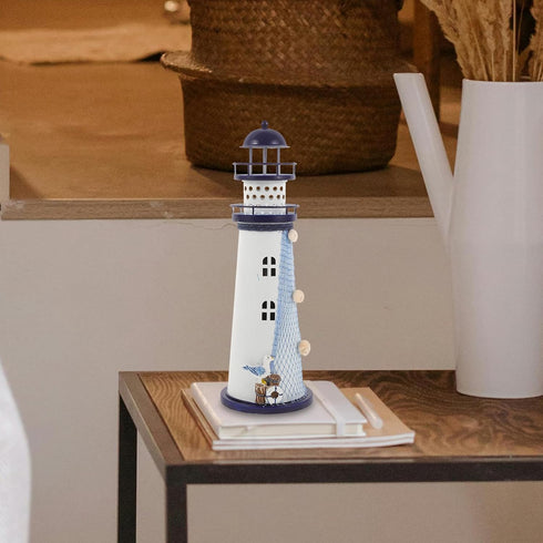Ciieeo Lighthouse Candle Lantern Mediterranean Ocean Lighthouse Ornaments Iron Tealight Candle Holder Nautical Lighthouse Figurine Coastal Table D...