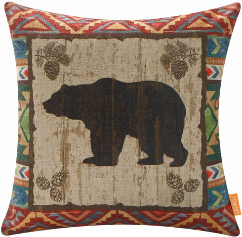 Cabin Decor Animal Bear Pillow Cover 18 x 18 Inches Pinecone Aztec Style Decorative Cushion Case Home Living Room Bed Sofa Car Cotton Linen Square...