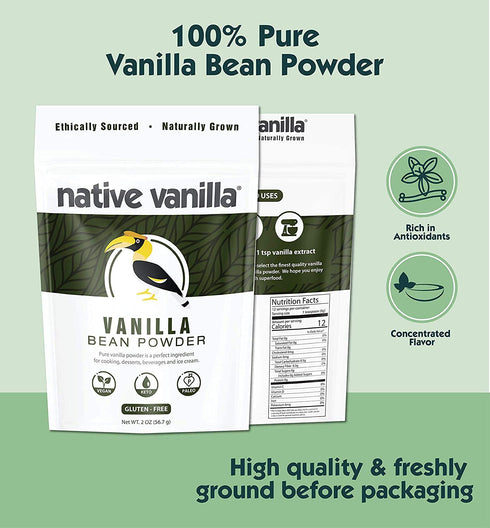 Vanilla Bean Powder - 2 oz - Premium 100% Pure Ground Tahitian Vanilla Bean Powder - For Cooking, Baking, Coffee, Smoothies & Desserts - No Filler...