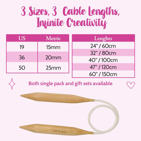 KnitPal 47-inch (120cm) Thick Oak Wooden Circular Knitting Needles with Cable Size 19 - Large Knitting Needles for Chunky Yarn with eBook - US Siz...