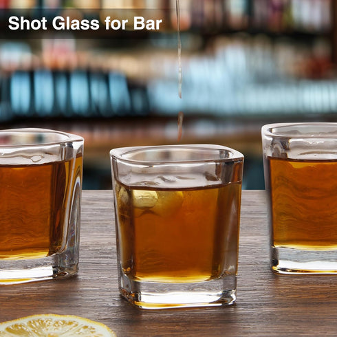 Ruckae 12 Pack 2 OZ Shot Glasses Set Clear Shot Glasses Bulk with Heavy Base Bar Square Glass Shot Cups for Vodka Tequila Whiskey Liquor...