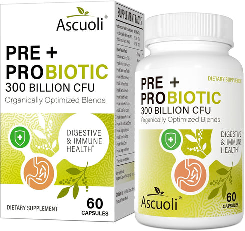 Ascuoli Probiotics for Women & Men - 300 Billion CFU, 22 Strains Probiotics + 15 Organic Herbs Blend, Daily Probiotics for Digestive Health, Immun...