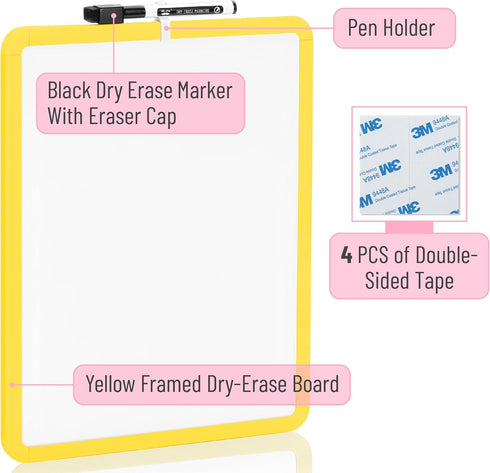 Mr. Pen- Dry Erase Board, 14” x 11” with a Black Dry Erase Marker, Yellow Frame, Small White Board, White Board for Kids, White Board for Students...
