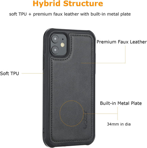 molzar MAG Series for iPhone 11 Case, Built-in Metal Plate for Magnetic Mount, Works with Qi-Certified Chargers, Compatible with iPhone 11, Black...