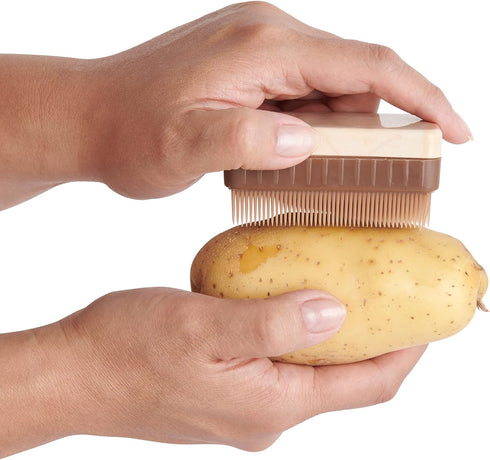 HIC Kitchen Potato Brush and Vegetable Scrubber, Dual-Textured Bristles...