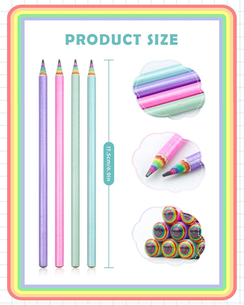 12PCS Rainbow Colored Pre-sharpened pencils HB #2, Eco-friendly and Plastic Free Recycled Paper Cute Fun Pencils for School Office Drawing and Wri...