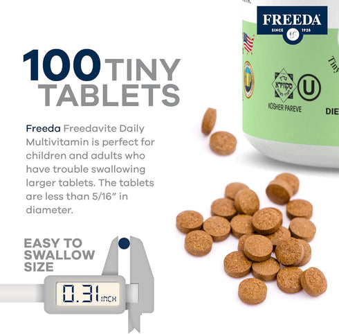 Freedavite Tiny Tablet - Moderate Multivitamin for Men and Women - Vitamin A, C, D, E, B1, B2, B6, B12, Biotin, Calcium, Zinc, Iron, Magnesium, Ma...