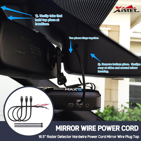 Xislet 16.5" Radar Detector Hardwire Power Cord Mirror Wire Plug Tap Compatible with Escort Valentine One Uniden Beltronics with Inline Fuse Mount...
