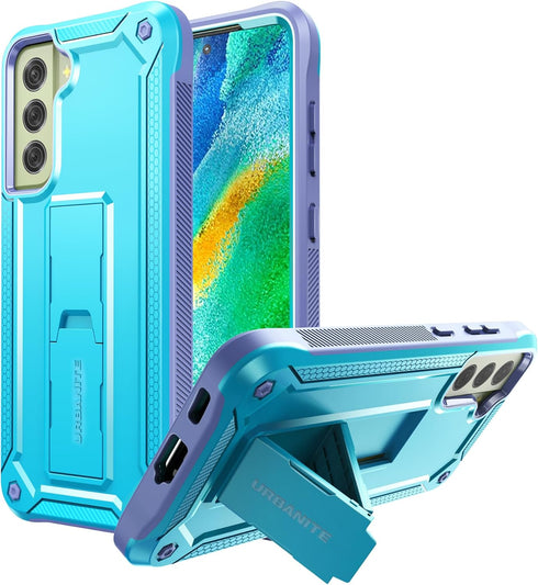 URBANITE for Samsung Galaxy S21 FE 5G Case, Military Grade Rugged Shockproof Protective Cover with Screen Protector and Kickstand (Blue and Purple...