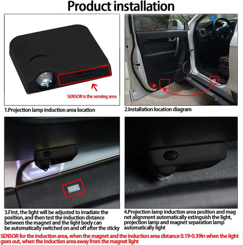 2Pcs Universal Car Door Lights Logo Projector, Auto Door Projection Wireless LED Welcome Courtesy Light, Welcome Ghost Shadow Lamp Vehicle Accesso...