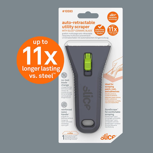 Slice 10593 Regular - Auto-retractable, Utility Scraper, Ceramic Blade Automatically Retracts, Rust Free, Finger Friendly, Soft-Touch Comfort Grip...