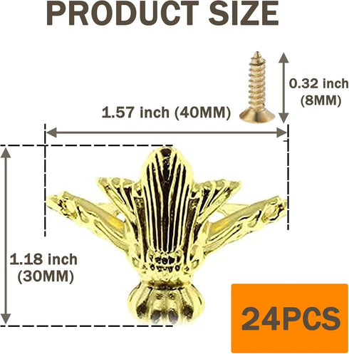 24 PCS Antique Brass Box Metal Feet Legs for Small Wood Jewelry Crafts Case, Tiny Boxes Chest Storage Corner Protector Feet for Wooden Boxes, Deco...