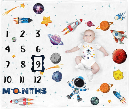 Space Baby Stuff, Rocket Baby Month Blanket for Newborn Photo Taken - Baby Age Blanket with 2 Frame B35-1...