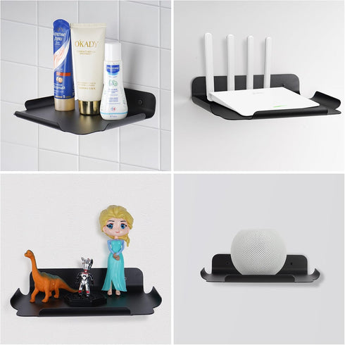 8" Floating Shelves for Wall, Metal Wall Shelf for Wall Storage, for Smart Home, Speakers, Internet Router, Security Camera - for Bedroom, Bathroo...