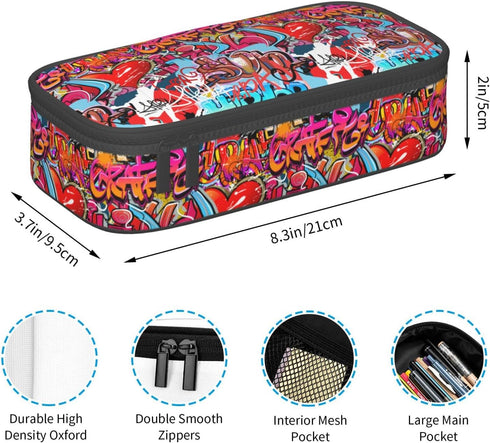 Graffiti Wall, Hip Hop Art Large Pencil Case With Zipper Compartments Stationery Pencil Bag For Kids Teens Students School Supplies...