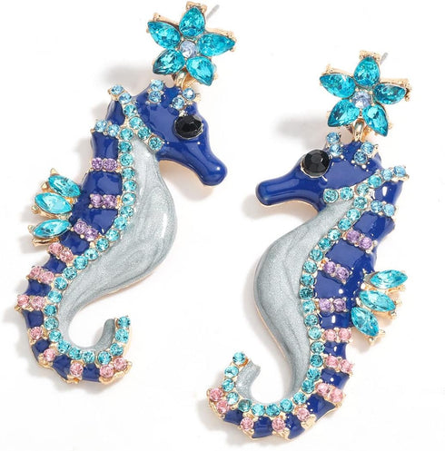 Blue Stars Seahorse Drop Dangle Earrings Cubic Zirconia Beach Ocean Hypoallergenic Cute Fish for Women Holiday Summer Jewelry...