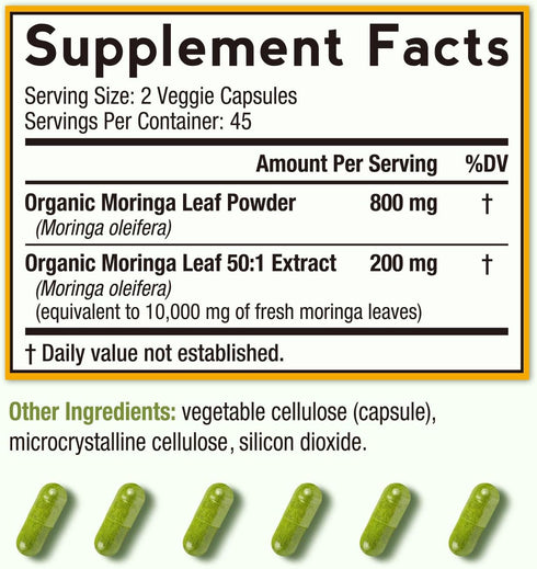 Doctor's Recipes Moringa Capsules, Made with Moringa Powder Organic, 10,800 mg Strength Per Serving, 50:1 Extract, Green Superfood, Skin, Immune &...