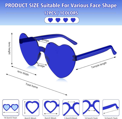12 Pairs Navy Blue Heart Sunglasses for Women Rimless Heart Shaped Sunglasses Candy Heart Glasses for Party Favors...