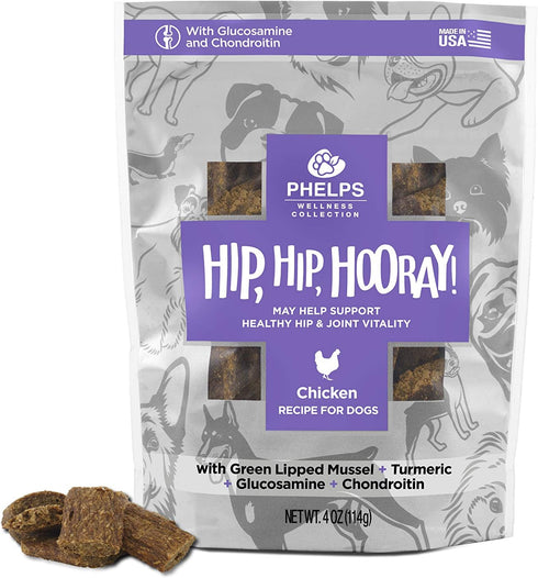 Hip, Hip, Hooray Joint Health Chicken Recipe Dog Treats 4.5 oz...