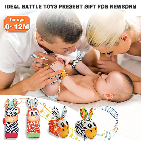Adpartner Baby Rattles Toys for 0-12 Months Babies, 8PCS Infant Wrist Rattles Foot Finder Socks Set, Newborn Hand & Foot Rattle Toys Soft Baby Toy...