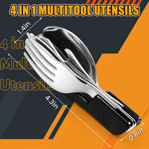 UMEINAC TECH Camping Utensils, 4 in 1 Travel Utensil Set Camping Fork Spoon Knife Set Camp Backpacking Utensils Folding Cutlery Set for Camping Hi...