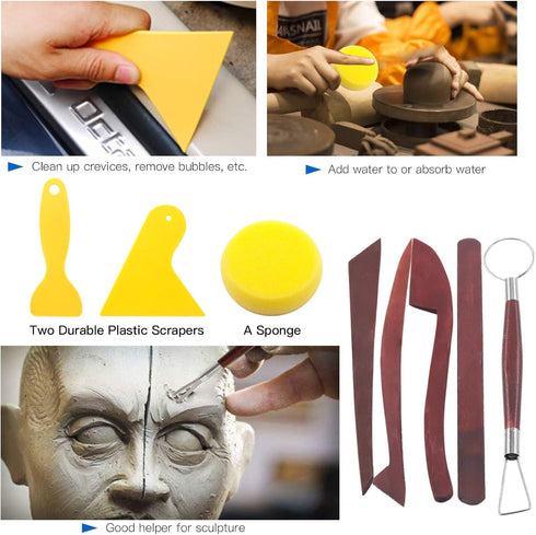 Glarks 28Pcs Carving Modeling Clay Sculpting Tools Set Including Plastic Modeling Tools, Dual-End Dotting Clay Tools, Ball Stylus, Silicone Tip Pe...