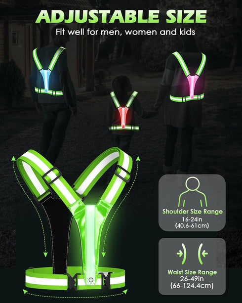 Zacro LED Reflective Vest Running Gear, 5 Lights Colors High Visibility Reflective Running Gear Rechargeable Light Up Running Vest for Walking Run...