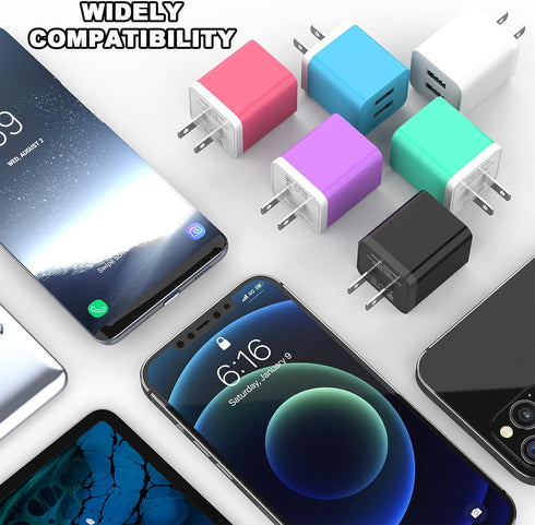 6Pack USB Wall Charger, iGENJUN 2.4A Dual USB Port Cube Power Plug Adapter Fast Phone Charger Block Charging Box Brick for iPhone 15/15 Pro/15 Pro...