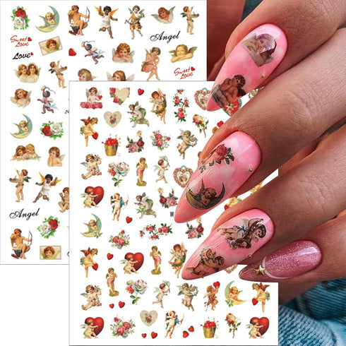 8 Sheets Angel Nail Art Stickers Cupid Nail Art Decals 3D Self Adhesive Flower Angel Wings Nail Design Valentine's Day Rose Nail Art Supplies for ...