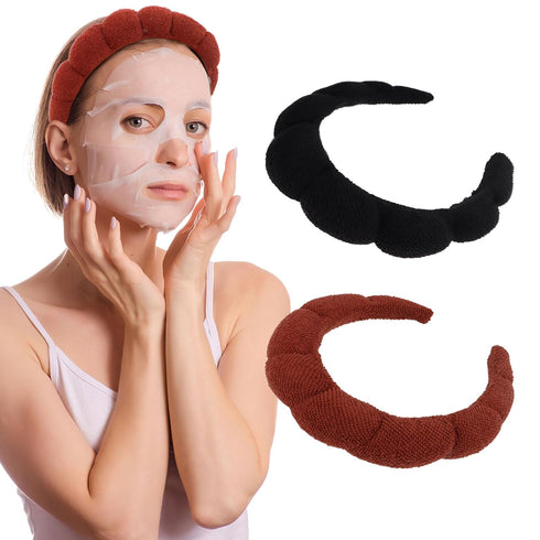 2 PCS Puffy Spa Headband for Women Sponge Headbands for Girls Terry Towel Cloth Fabric Head Band for Face Washing, Skincare, Makeup Removal, Facia...