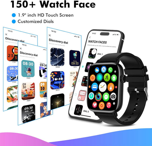 Smart Watch for Android iPhone, 1.9" Fitness Tracker with (Answer/Make Calls) IP 67 Waterproof Sport Digital Watches, Blood Pressure Heart Rate Mo...