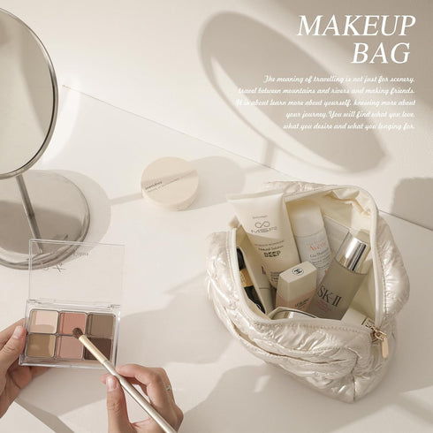 Travel Cosmetic Bag, Portable Waterproof Makeup Bag with Zipper Quilted Make Up Organizer Pouch Puffer Toiletry Bag Classy Gift for Women Daily Tr...