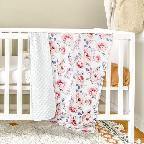 Baby Blanket for Girls, Super Soft Double Layer Minky Blankets with Dotted Backing, Floral Newborn Nursery Bed Blanket, Pink Flower, 30 X 40 Inche...