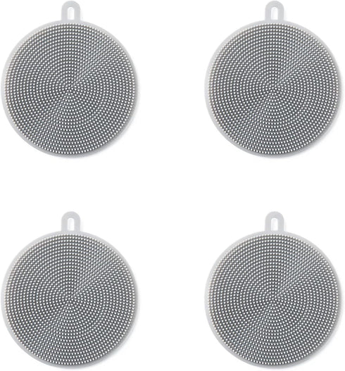 4PCS Silicone Dish Scrubber, Multipurpose Round Silicone Sponges Reusable Dish Brush Dish Brush for Kitchen Dish Dishes Fruits Vegetables(Gray)...