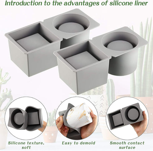 Model for Concrete Flower Pots, Silicone Model Succulent Planter Silicone Mold for DIY Homemade Succulent Plant Pots (7.1 x 2.8 Inch, Round and Sq...
