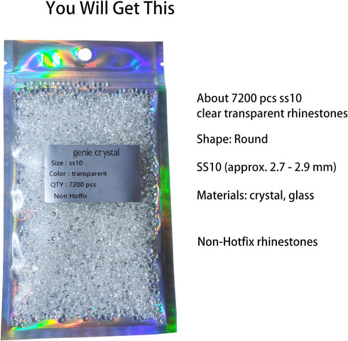 Genie Crystal ss10 Transparent Glass Rhinestones Flatback, 50 Gross 2.8 mm Unfoiled Clear Flat Back Crystals Stones for DIY Crafts, Tumblers, Shoe...