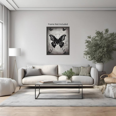Posterizer 1 pcs- gothic black butterflies-retro background-Gothic Art-Art for Animal Lovers- Living Room Bedroom Decor- unframed wall art...