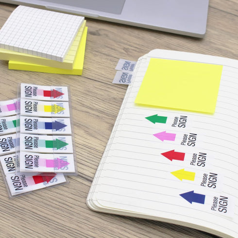 Please Sign Message Flags Assorted Color, 400 Pages Total, 0.79x1.77 Inch Wide Flags, Easy to Post, 4 On-The-Go Dispensers/Pack...
