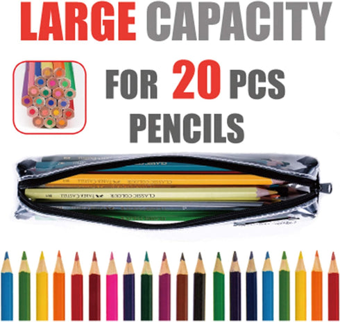 Rough Enough Small Clear Pencil Pouch Case Bag Slim for Girls Boys Adults School College Stationary Art Supplies...