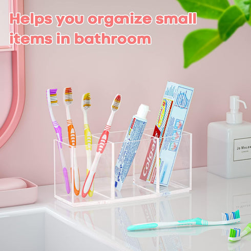 Clear Makeup Brush Organizer, Acrylic Cosmetic Brushes Storage with 3 Slots,Perfect Pen Holder for Desk...