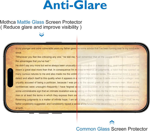 Mothca Matte Glass Screen Protector for iPhone 14 Pro Anti-Glare & Anti-Fingerprint Tempered Glass Clear Film Case Friendly Easy Install Bubble Fr...