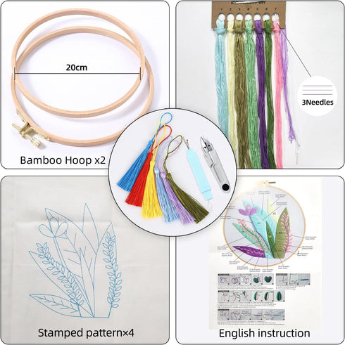 GetfuQi Embroidery Kit for Beginners -4 Sets Embroidery Kit for Adults,Easy Learn Hand Embroidery Set,Funny Plants Stamped Embroidery Starter Kit,...