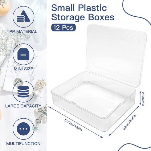 Goiio 12 Pcs Mini Plastic Storage Containers Box with Lid, 5x4x1.3 Inches Clear Rectangle Box for Collecting Small Items, Beads, Game Pieces, Busi...