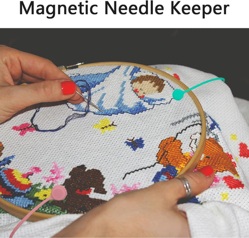 4 pcs Magnetic Needle Minders Silicone Fabric Clips, Macron Color Magnetic Needle Keeper Needle Nanny for Cross Stitch Embroidery Needlework Acces...